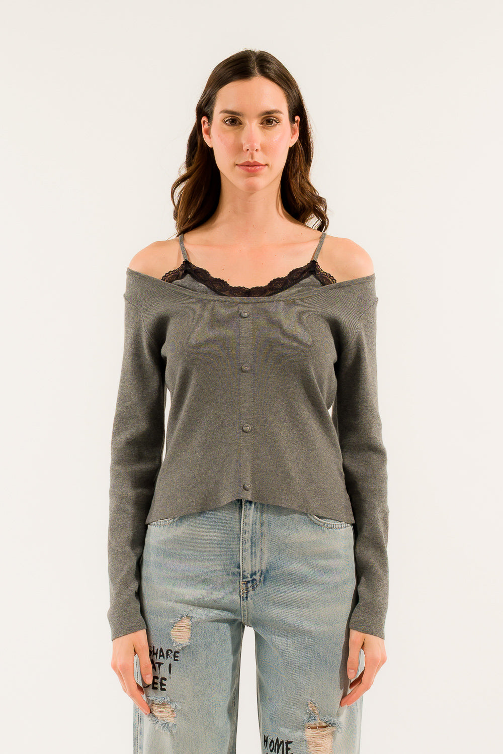 MAGLIA PIZZO E BOTTONI