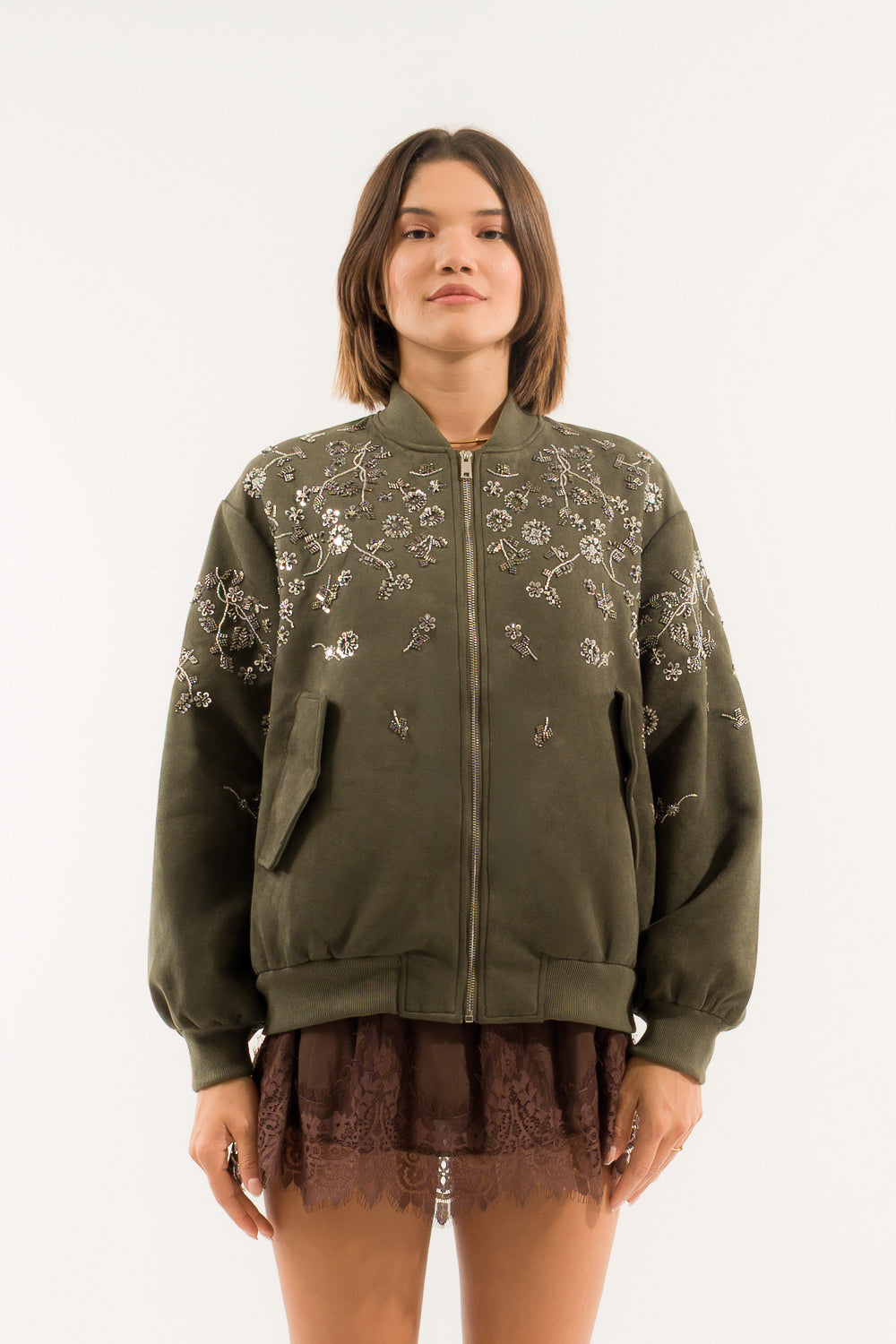 BOMBER SUEDE RICAMI