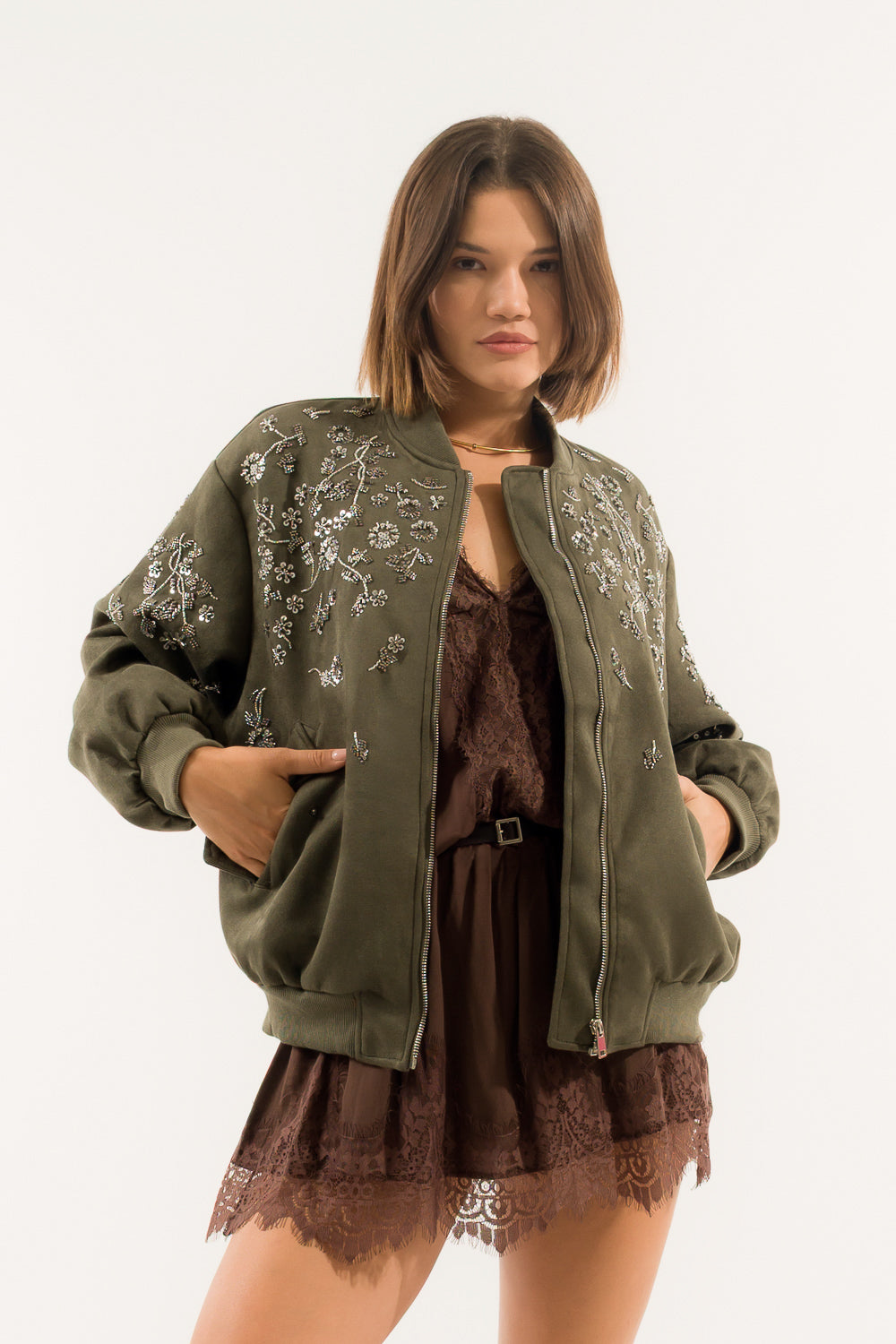 BOMBER SUEDE RICAMI