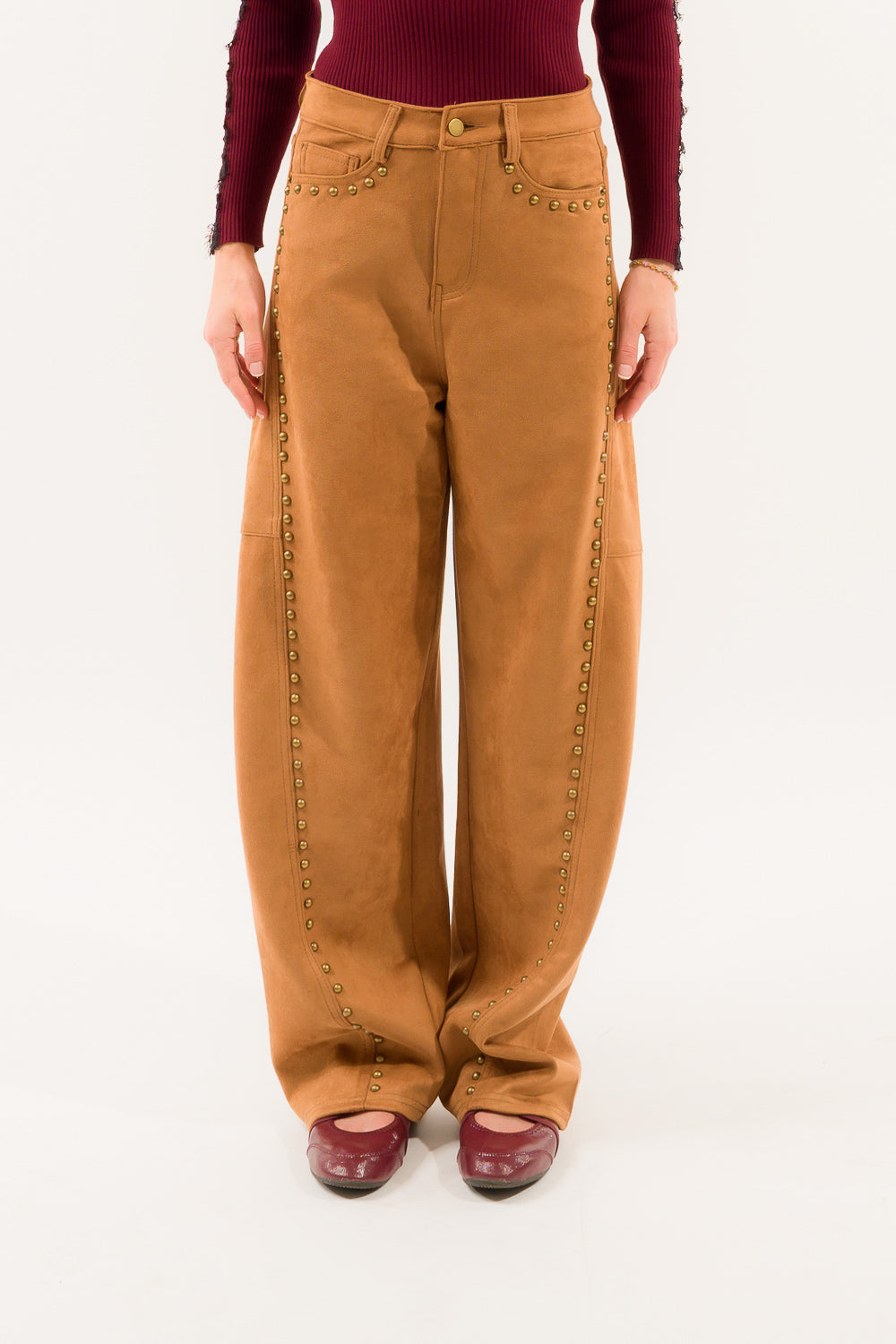 PANTALONE BARREL SUEDE BORCHIE
